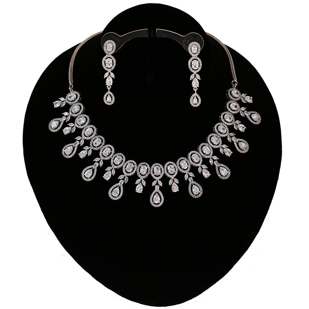Latest Design CZ White American Diamond Indian Cubic Zircon Wedding Jewelry|Cubic Zirconia Bridal Jewelry Set||CZ Prom Jewellery