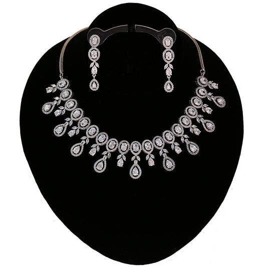 Latest Design CZ White American Diamond Indian Cubic Zircon Wedding Jewelry|Cubic Zirconia Bridal Jewelry Set||CZ Prom Jewellery