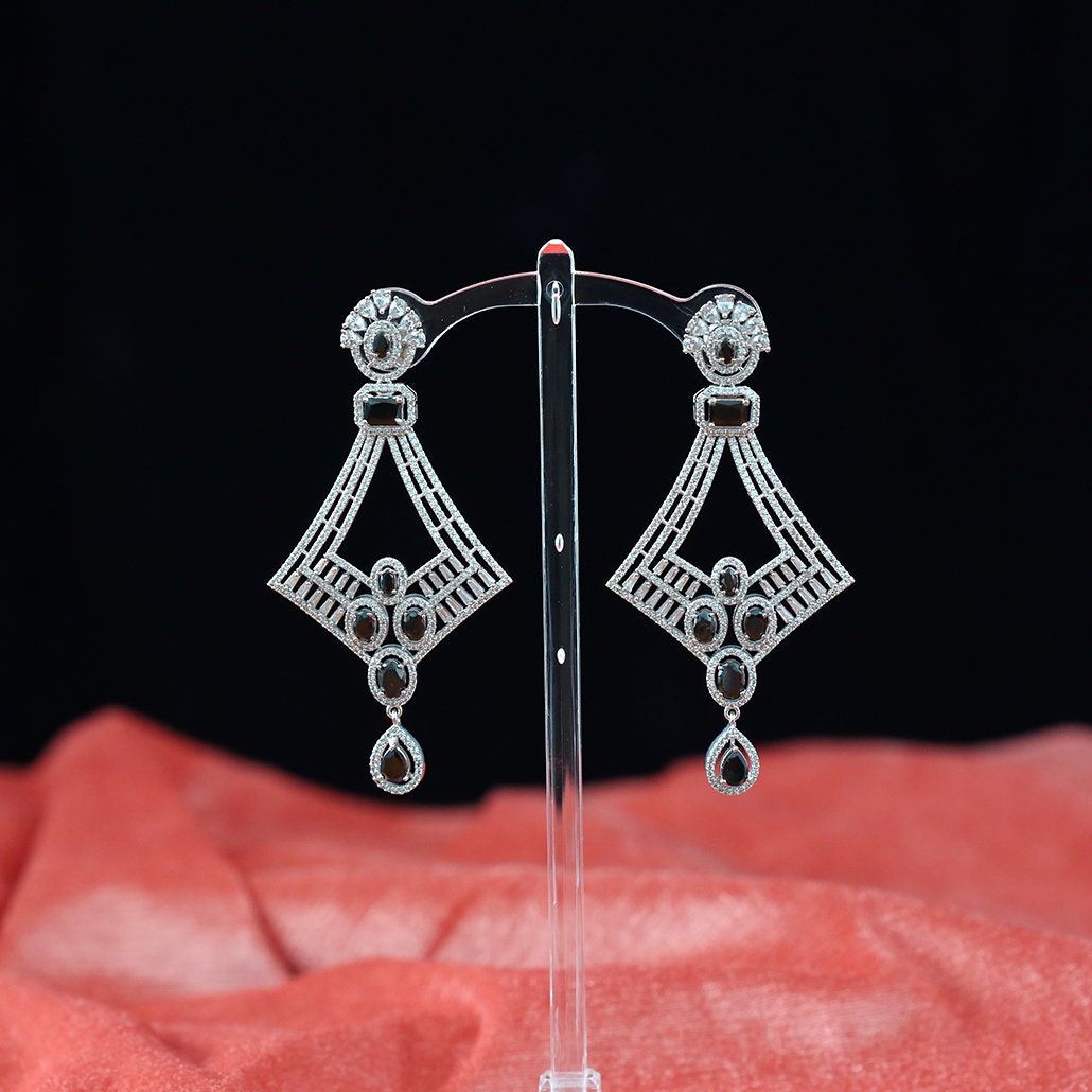 Long Hanging CZ AD American Diamond Rhinestone Drop Earrings|Beautiful Earrings Design Hanging Jewelry|Fashion wedding earrings