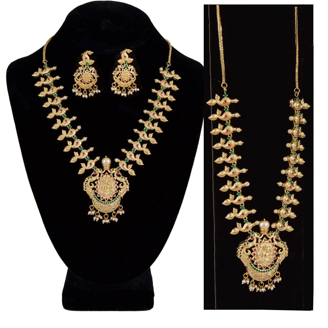 Gold Plated Necklace with Lakshmi Pendant South Indian Wedding Jewelry |Traditional Hindu Jewelry |IndianDesign Temple jewelry |Gift for her