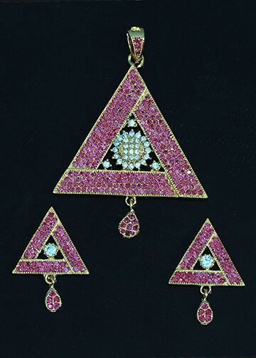 American Diamond Gold plated Geometric Pendant fashion jewelry set | Triangle crystal pendant | Women's Statement Pendants | Gift For her