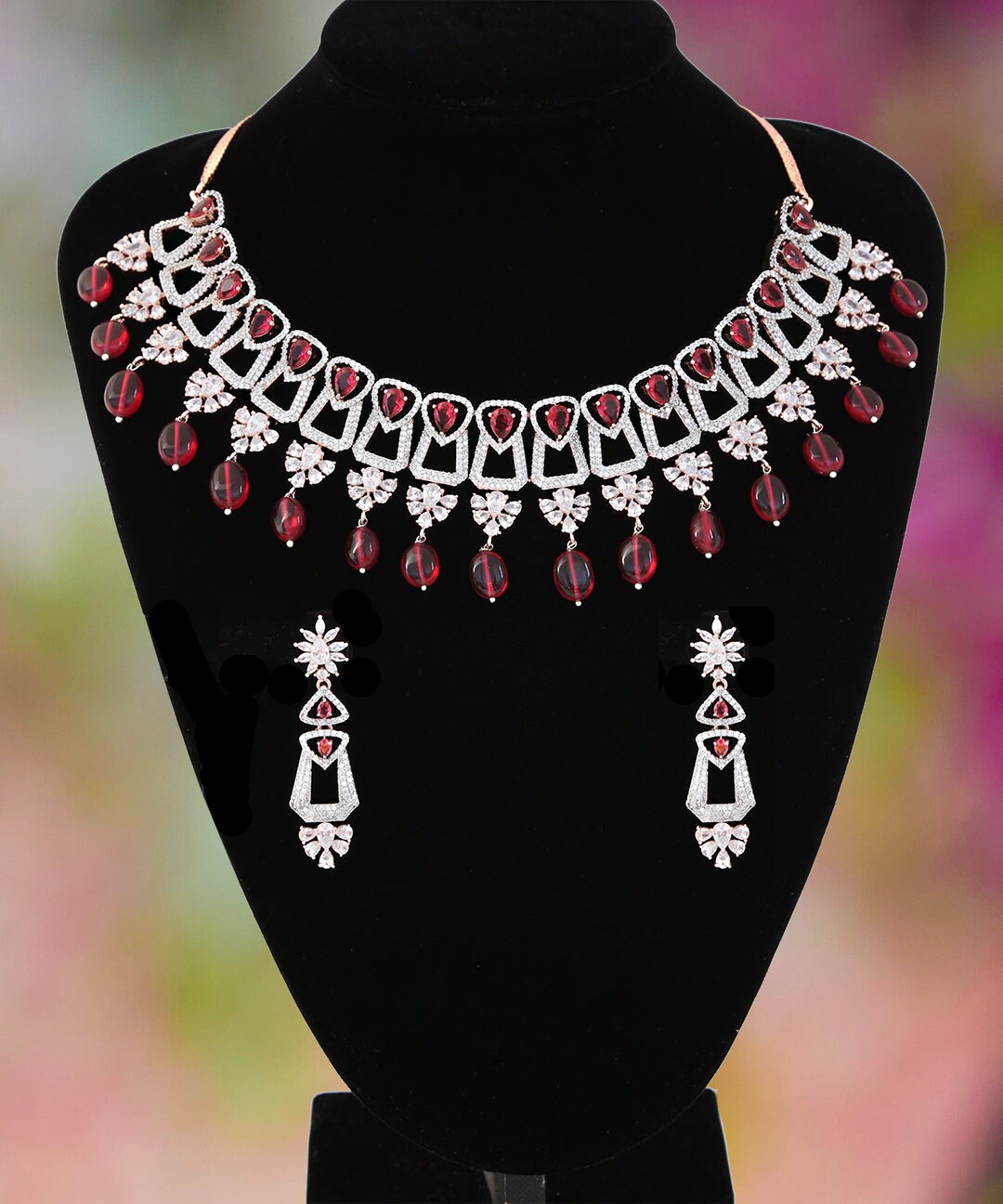 Semiprecious Diamond Design CZ and AD Choker Necklace| Traditional Indian Wedding Jewelry set|Grand Bridal Prom Jewelry|Bridesmaid Gift