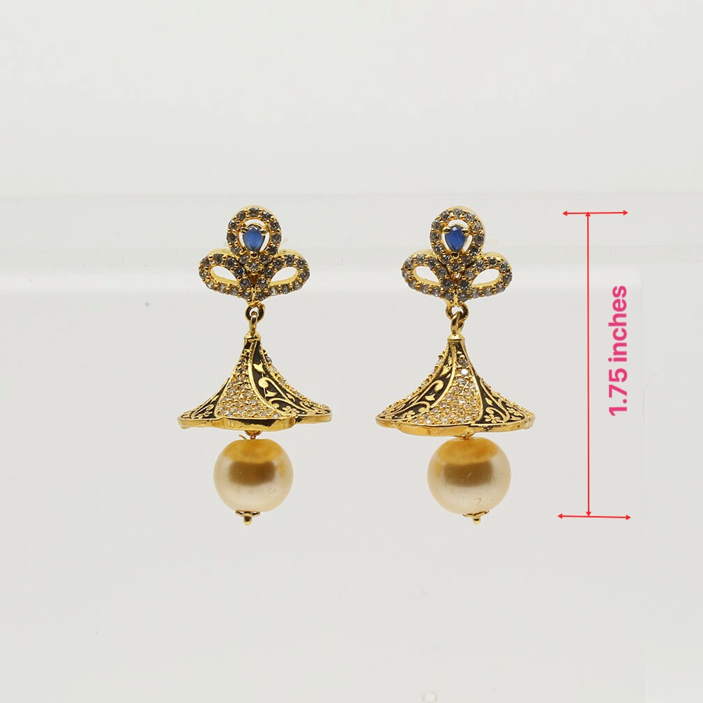 CZ Fashion Jewelry Ethnic Pearl Jhumka Earrings|American Diamond Clear CZ Fashion Jewelry|South Indian Earrings|Artificial Jewelry