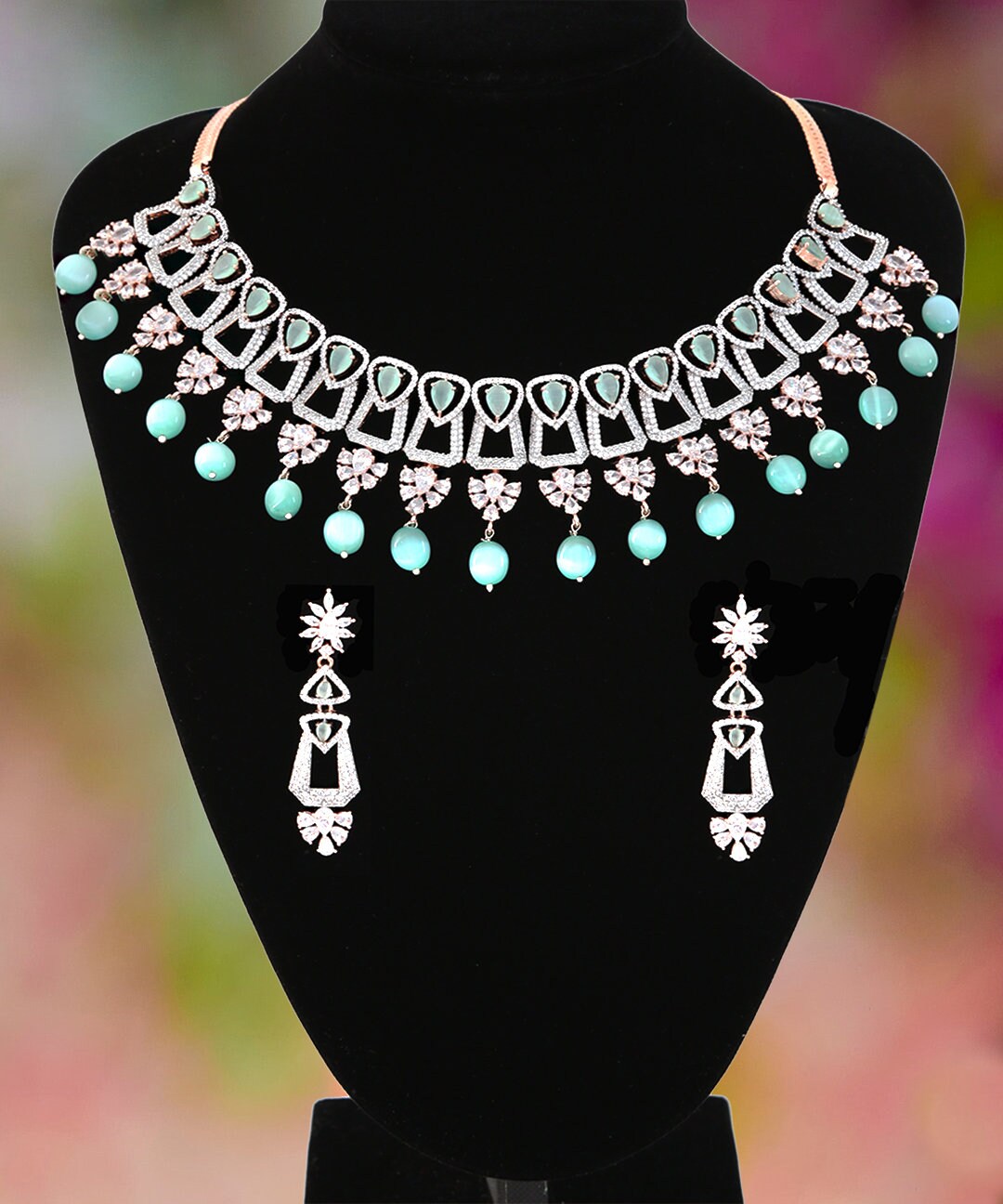 Semiprecious Diamond Design CZ and AD Choker Necklace| Traditional Indian Wedding Jewelry set|Grand Bridal Prom Jewelry|Bridesmaid Gift