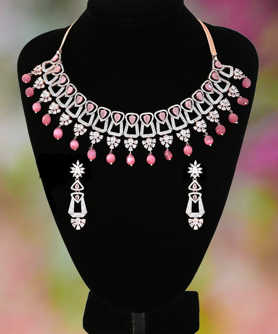 Semiprecious Diamond Design CZ and AD Choker Necklace| Traditional Indian Wedding Jewelry set|Grand Bridal Prom Jewelry|Bridesmaid Gift
