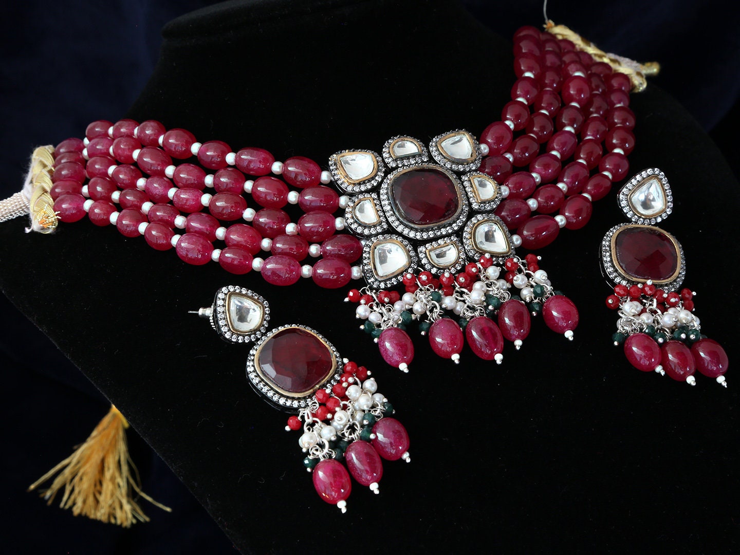 High Quality Fine Kundan Choker necklace with multi strand color Beads | Antique Kundan Jewelry | Indian Jewelry Wedding choker Necklace set