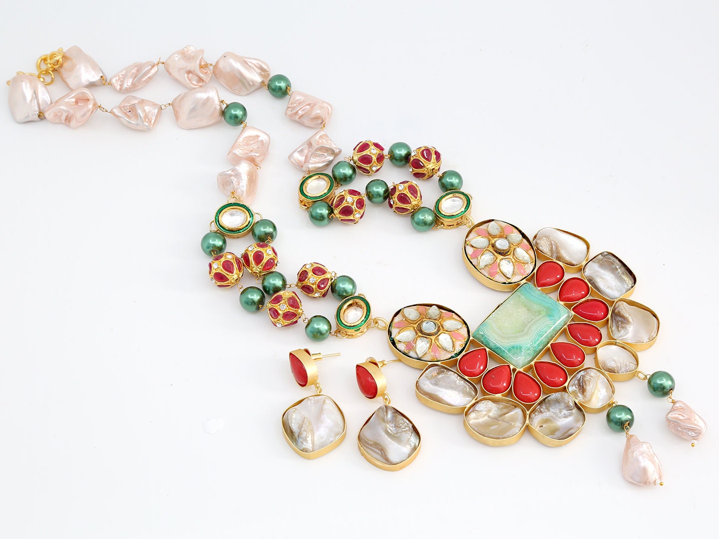 Druzy stone Statement necklace | Long Quality color druzy necklace | Druzy Jewellery India | Mother's Day Gift | gemstone necklace gifts