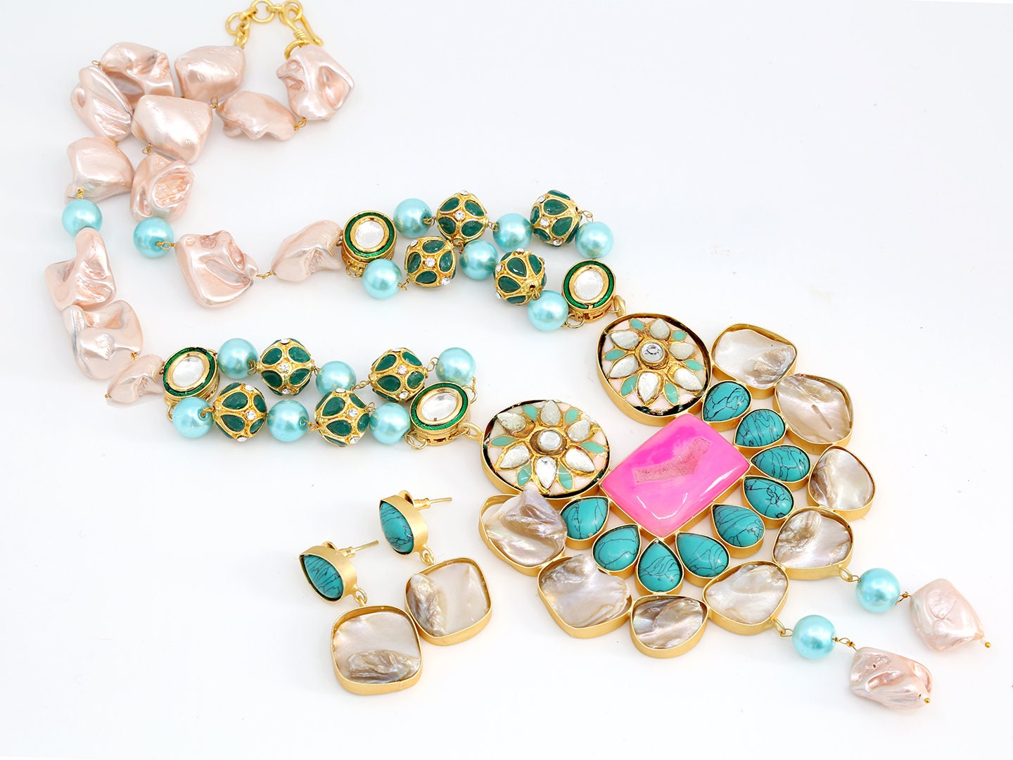 Druzy stone Statement necklace | Long Quality color druzy necklace | Druzy Jewellery India | Mother's Day Gift | gemstone necklace gifts
