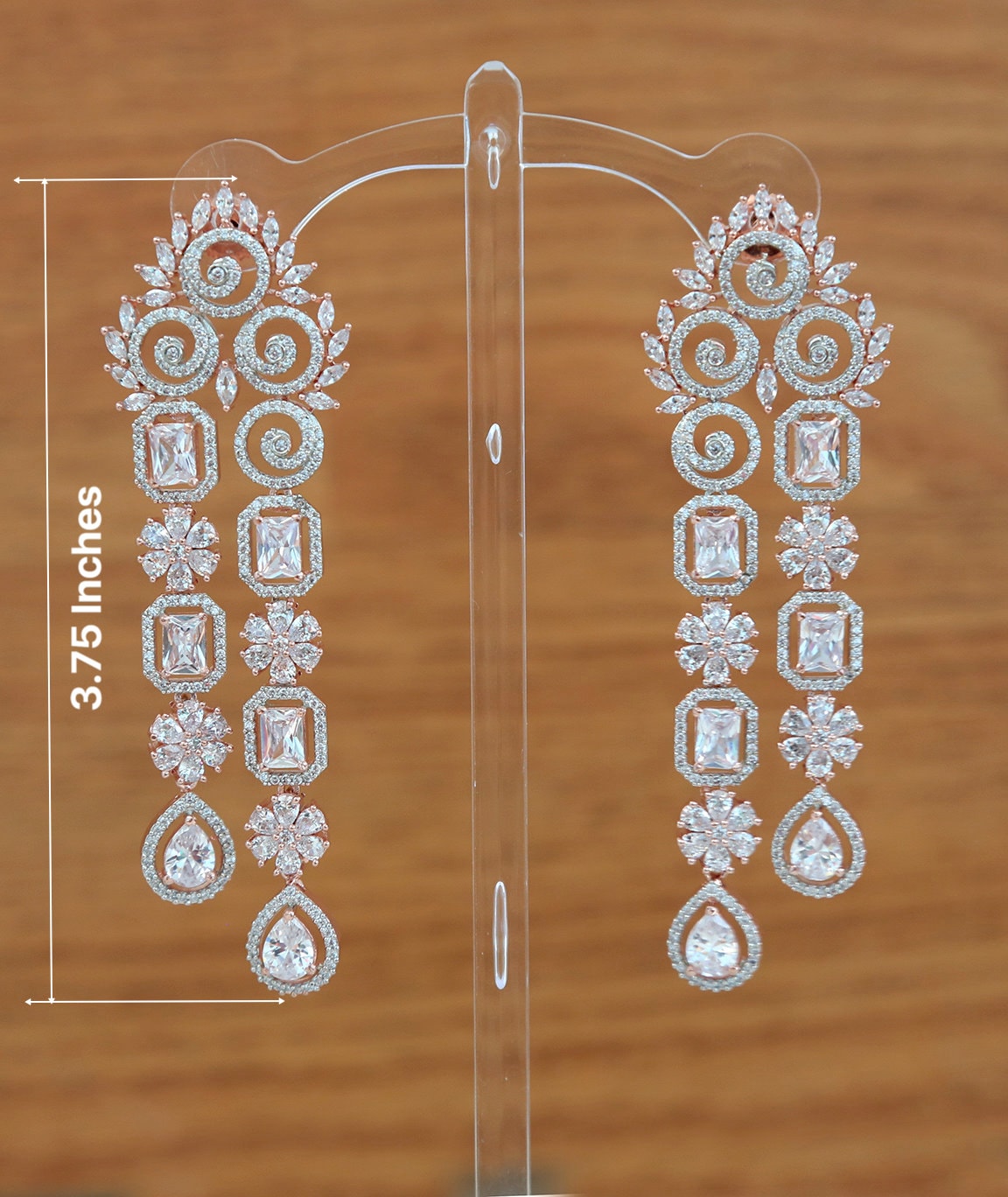 Silver earrings women | AD Floral Drop Dangler Earrings | Swarovski drop and dangle earrings | CZ stones Bollywood earrings online shopping