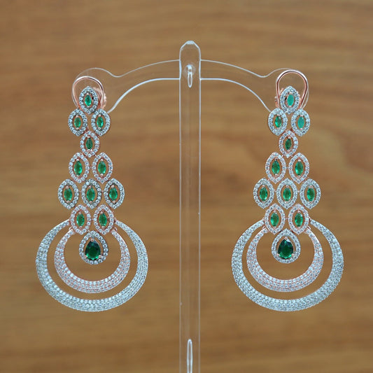 American diamond chandbali earrings Latest Design | AD stone ganga jamuna Long Earrings | Silver and rose Gold Polish Color CZ Stone Earring