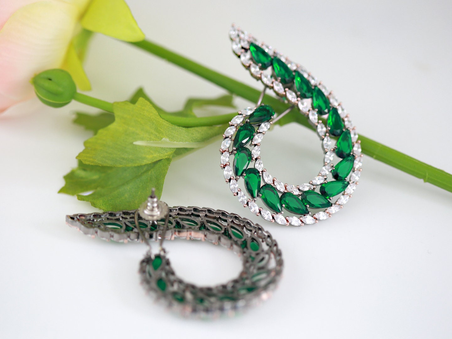 Designer earrings for women | American diamond big earrings | bridal earrings mint green | Latest Punjabi suit earrings | Party wear earring