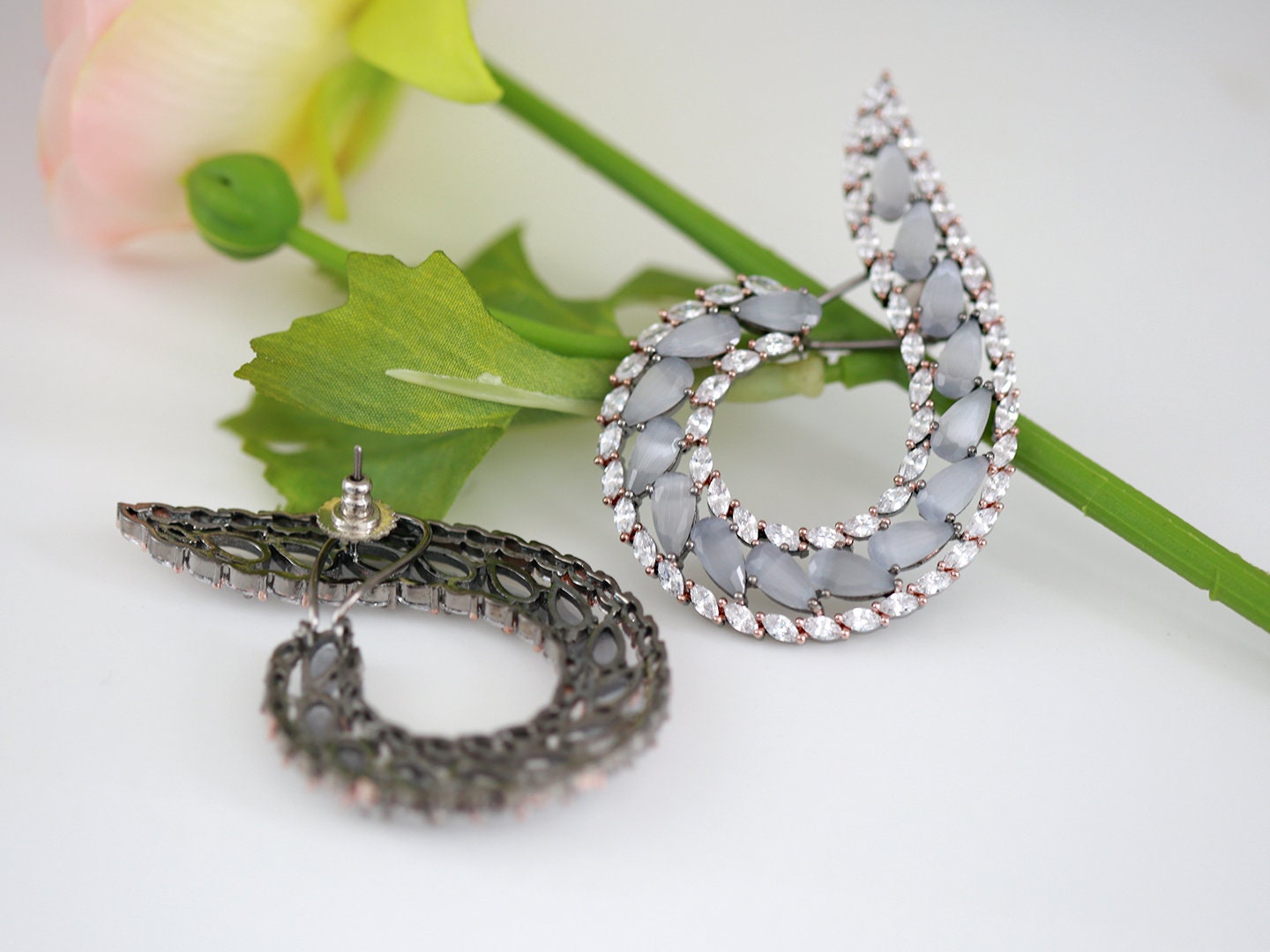 Designer earrings for women | American diamond big earrings | bridal earrings mint green | Latest Punjabi suit earrings | Party wear earring