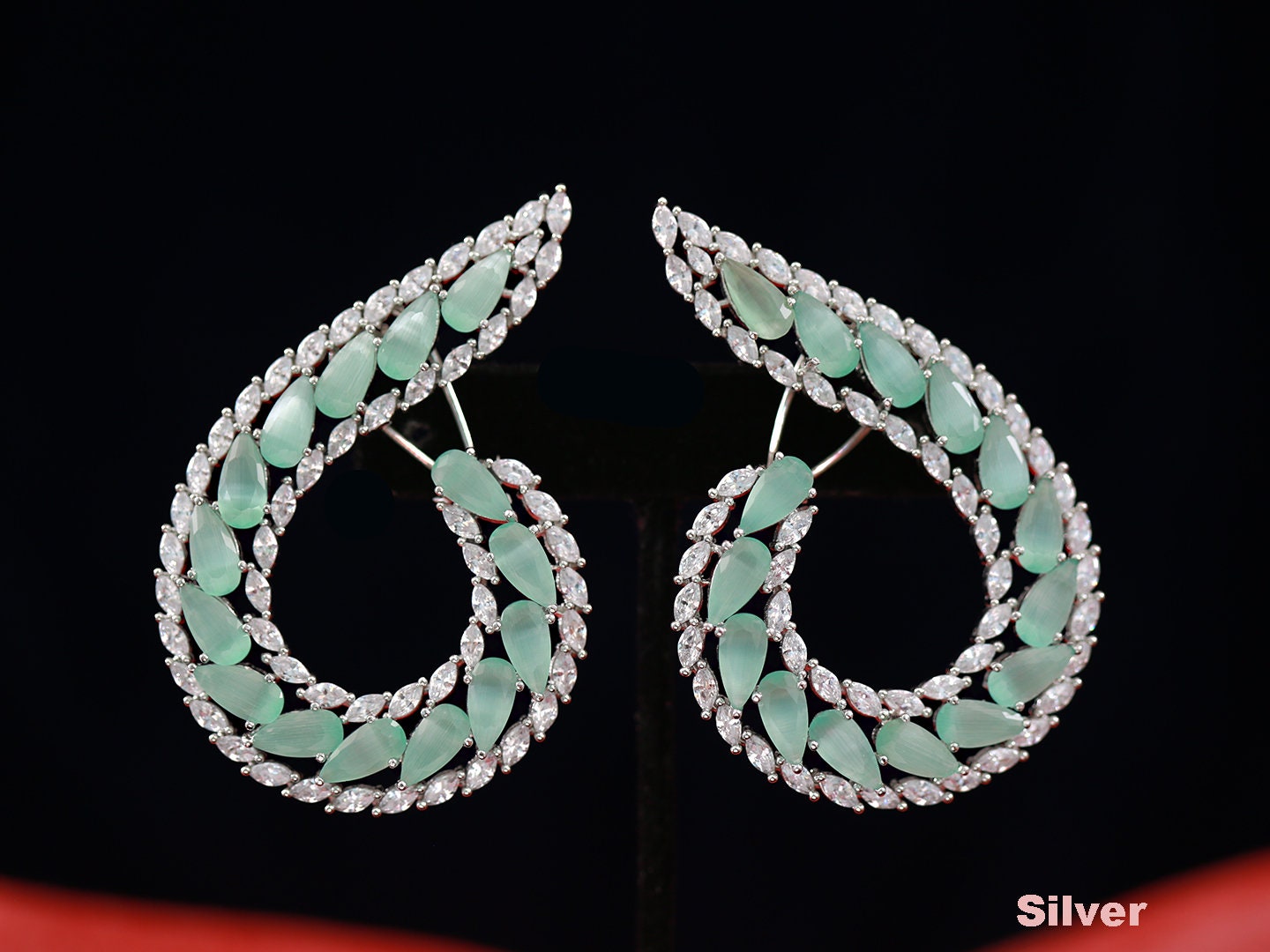 Designer earrings for women | American diamond big earrings | bridal earrings mint green | Latest Punjabi suit earrings | Party wear earring