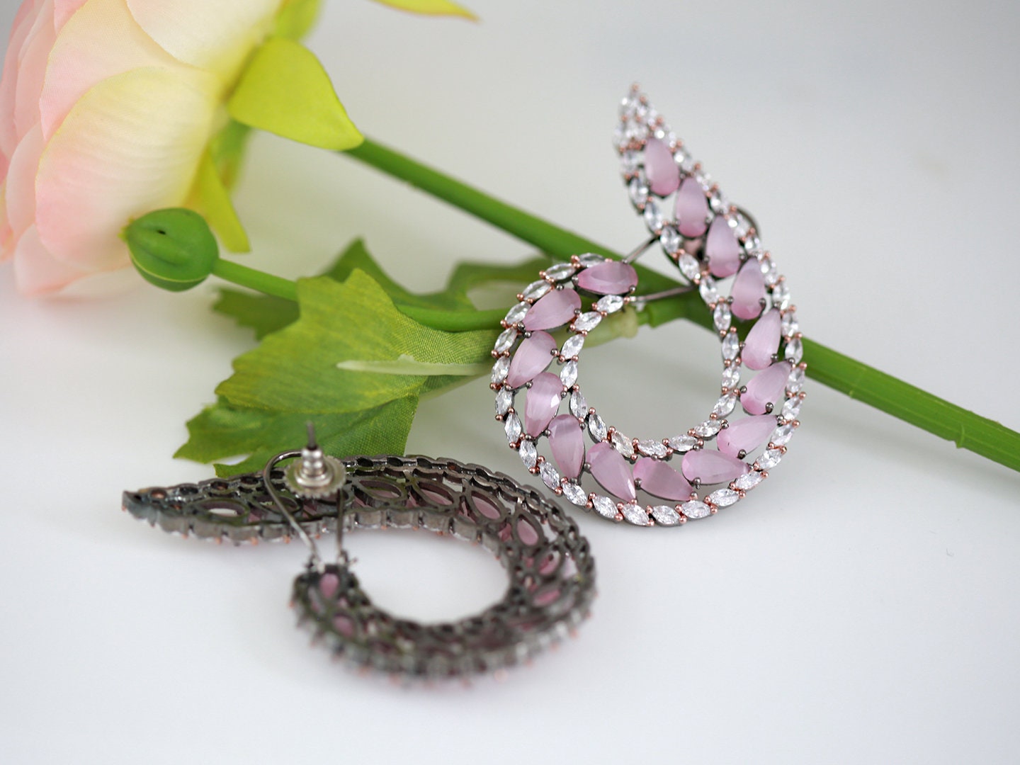 Designer earrings for women | American diamond big earrings | bridal earrings mint green | Latest Punjabi suit earrings | Party wear earring