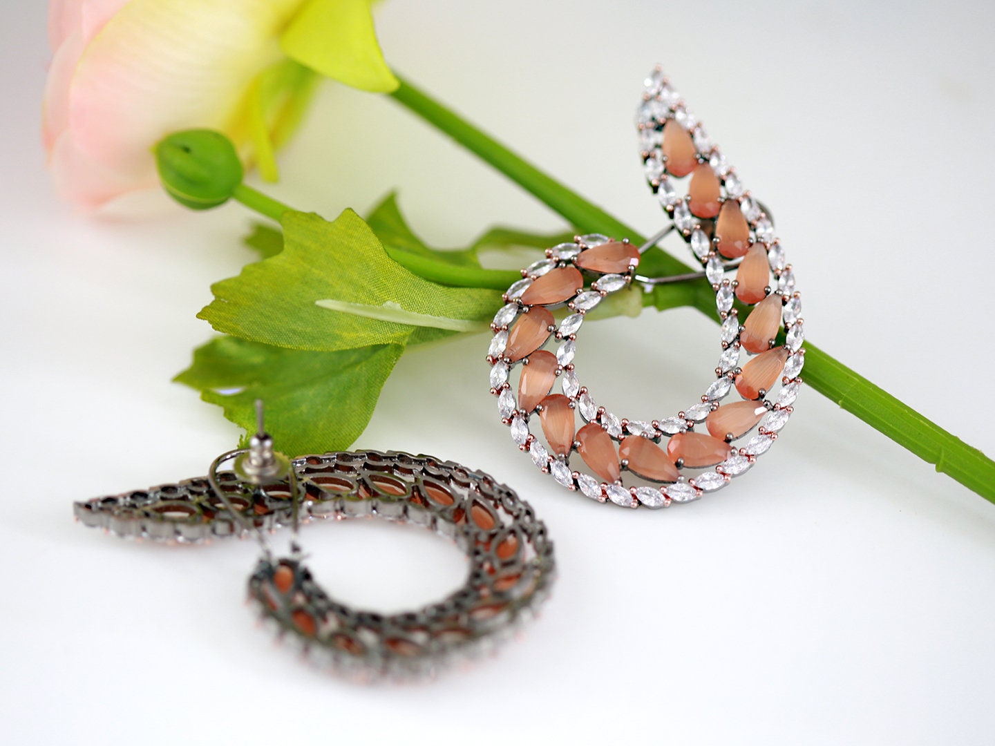 Designer earrings for women | American diamond big earrings | bridal earrings mint green | Latest Punjabi suit earrings | Party wear earring