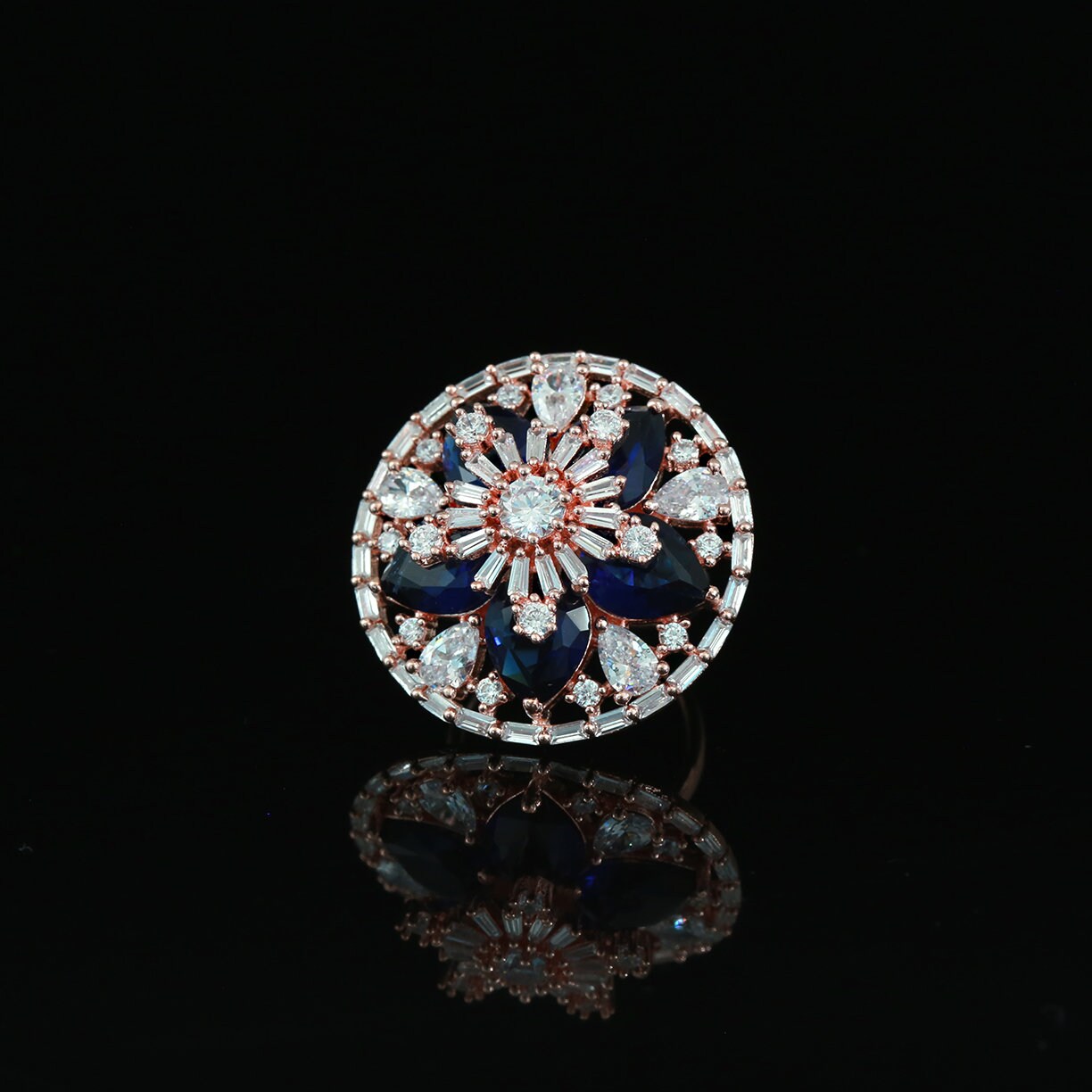 Round Fancy rose gold rings for woman | Round flower cluster cocktail ring | fashion rings for women | fashion cocktail trendy party rings