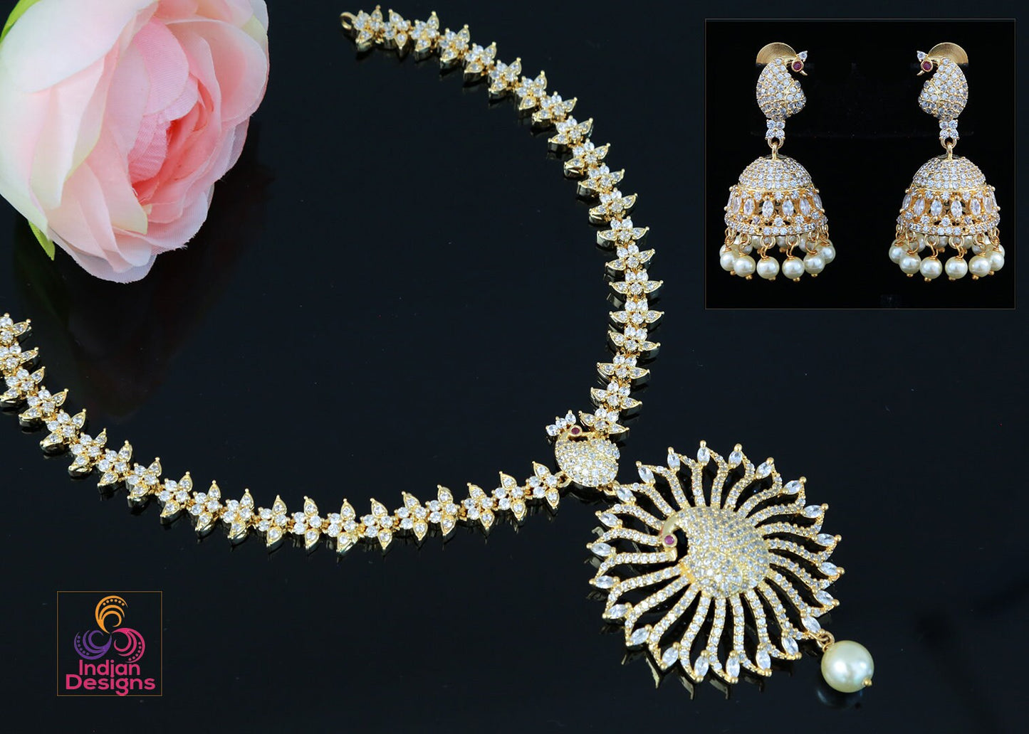 Ad stone peacock pendant | Beautiful AD Peacock Pendant set with color stone work |American Diamond Indian Bollywood Dancing Peacock jewelry
