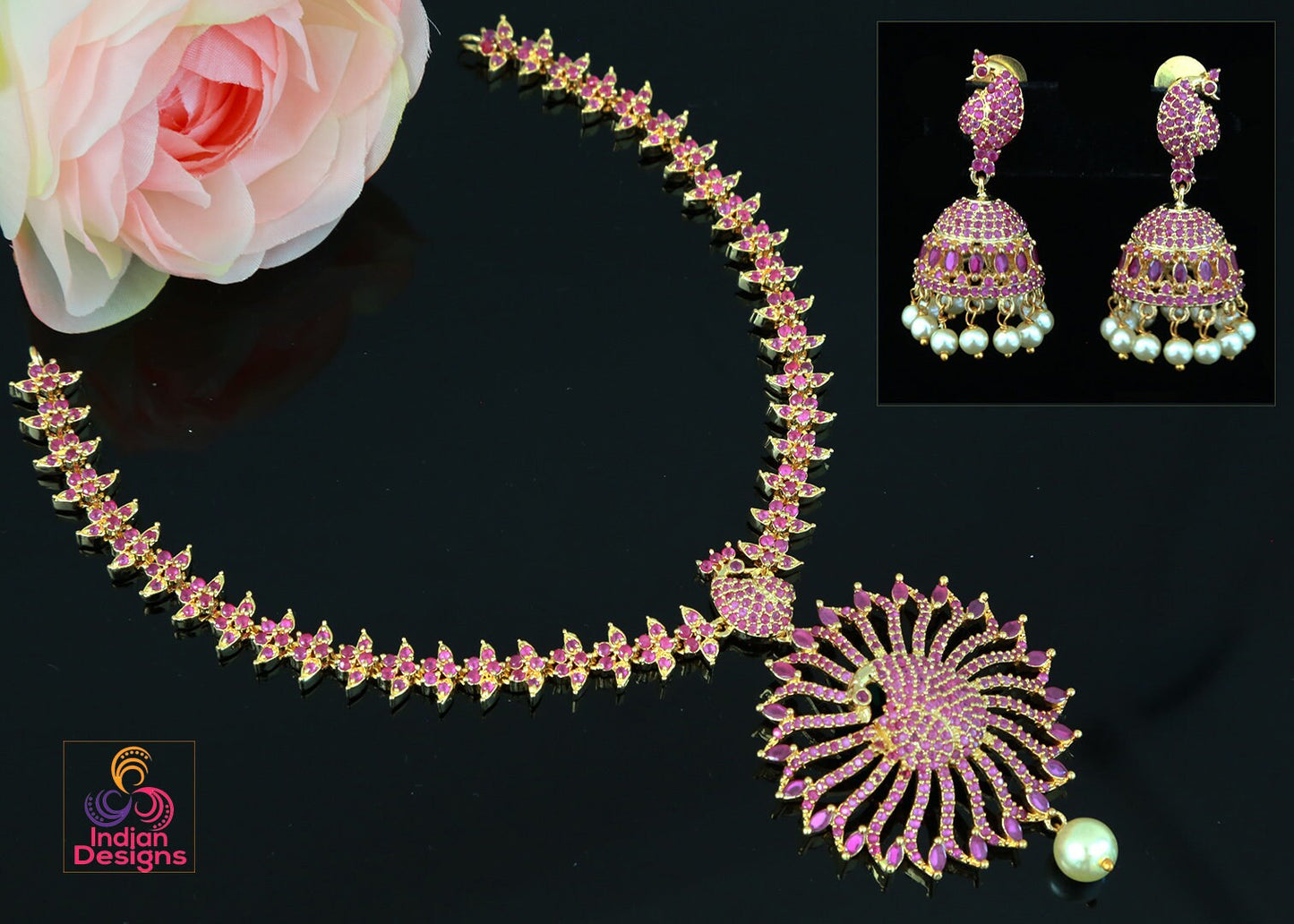 Ad stone peacock pendant | Beautiful AD Peacock Pendant set with color stone work |American Diamond Indian Bollywood Dancing Peacock jewelry