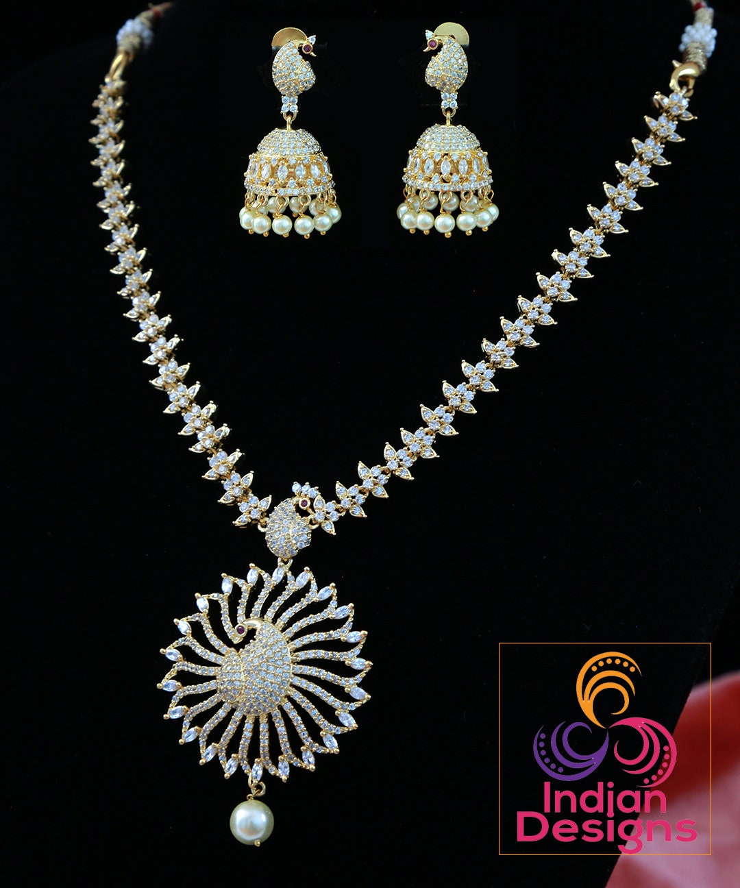 Ad stone peacock pendant | Beautiful AD Peacock Pendant set with color stone work |American Diamond Indian Bollywood Dancing Peacock jewelry