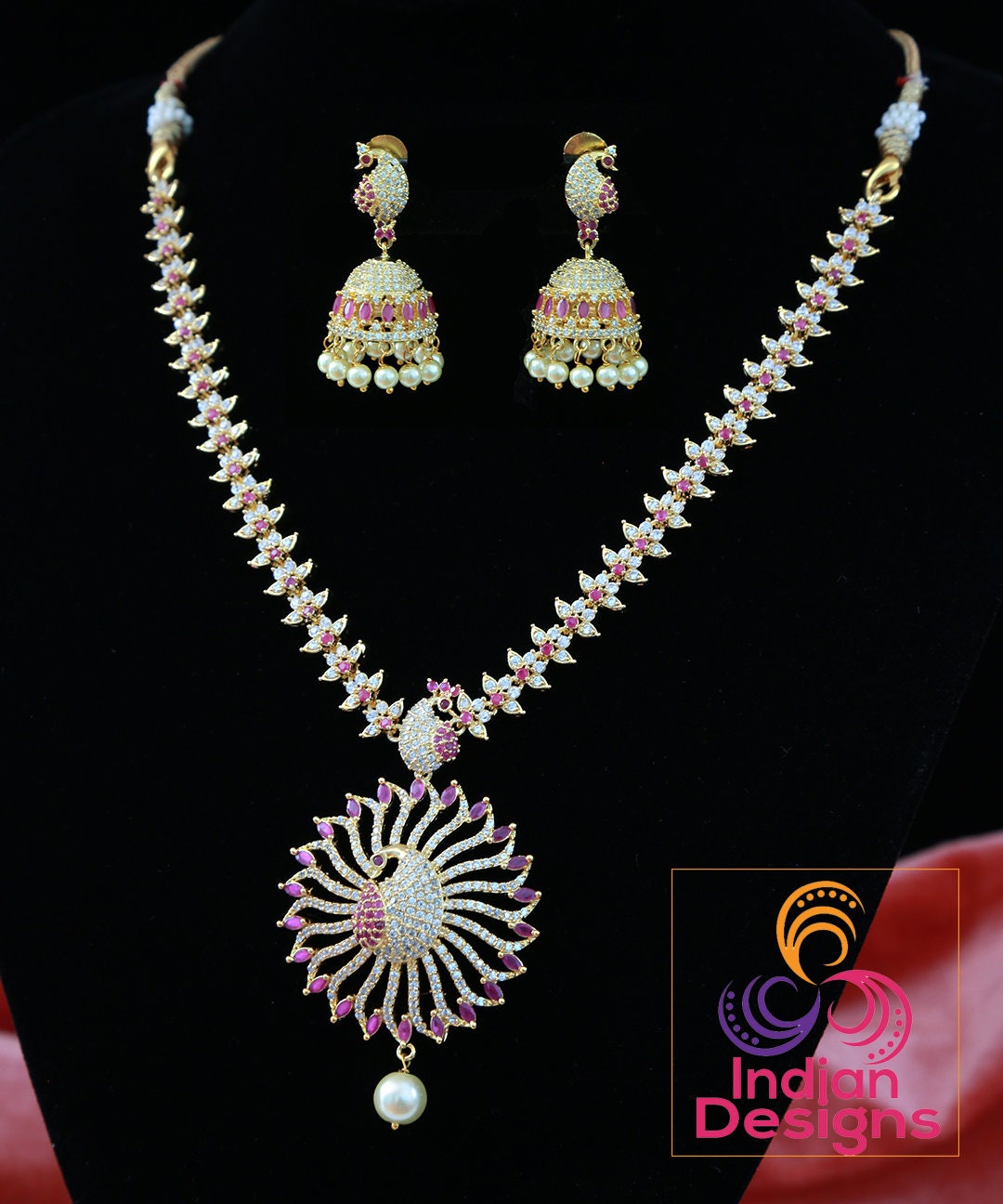 Ad stone peacock pendant | Beautiful AD Peacock Pendant set with color stone work |American Diamond Indian Bollywood Dancing Peacock jewelry