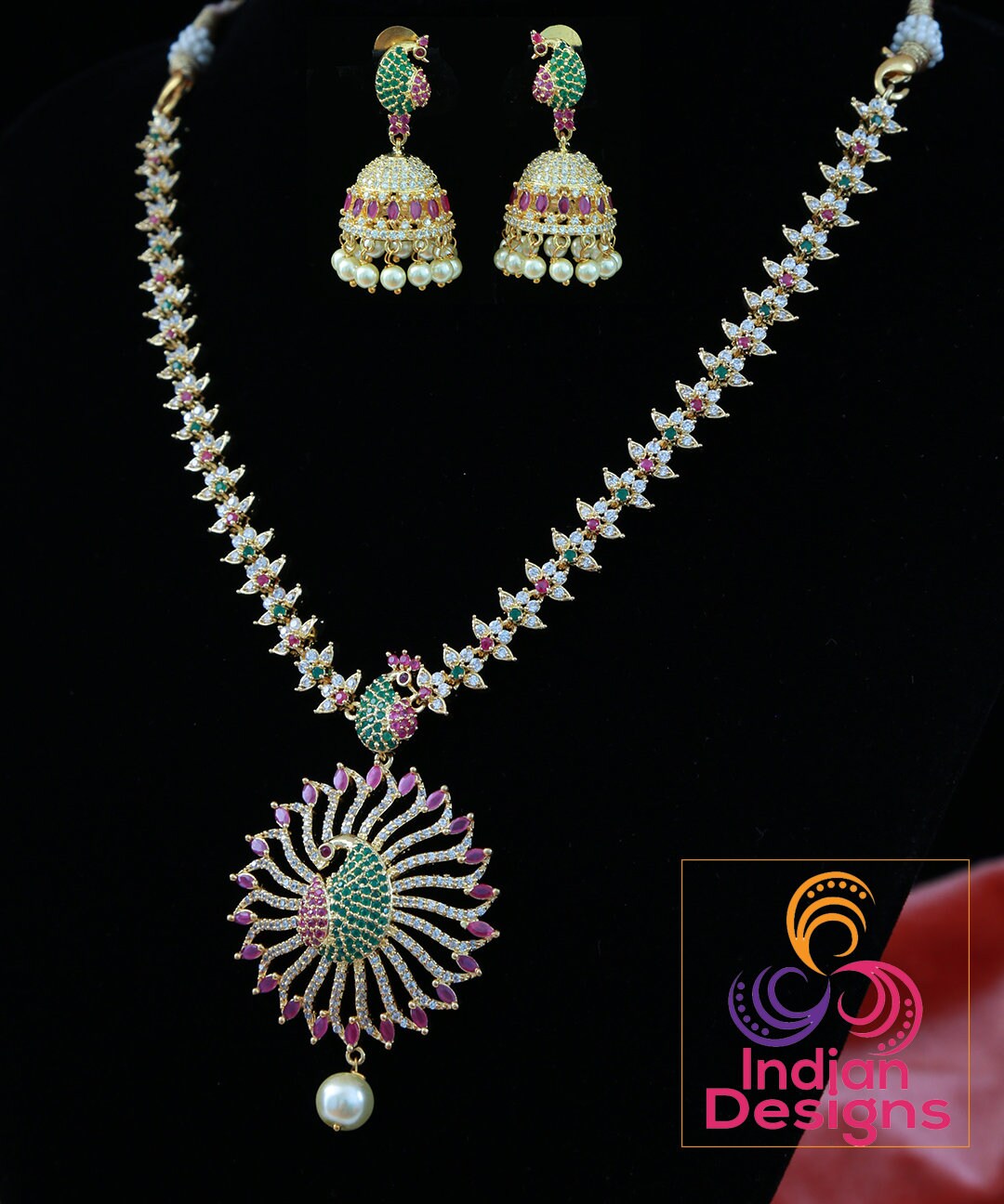 Ad stone peacock pendant | Beautiful AD Peacock Pendant set with color stone work |American Diamond Indian Bollywood Dancing Peacock jewelry