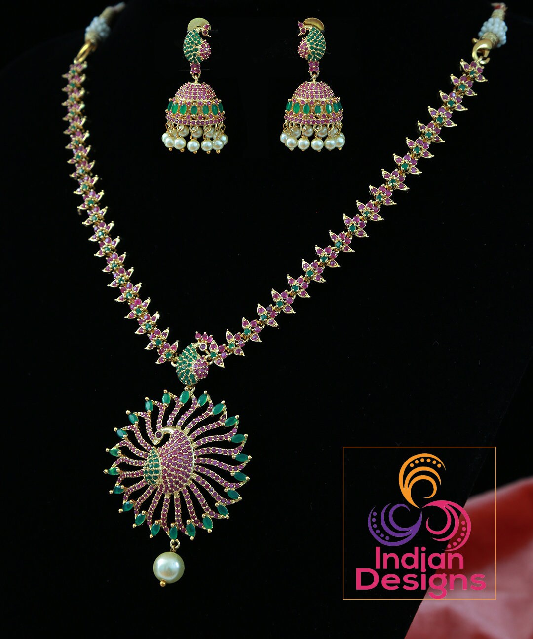 Ad stone peacock pendant | Beautiful AD Peacock Pendant set with color stone work |American Diamond Indian Bollywood Dancing Peacock jewelry