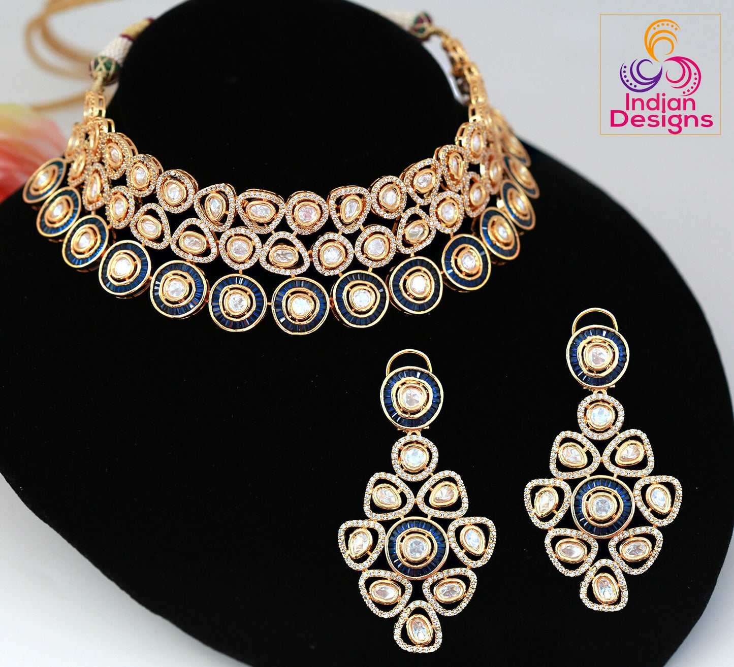 American diamond choker set | Kundan Choker Necklace Earring Set | Indian Jewelry Bridal Wedding Necklace | bollywood style choker necklace