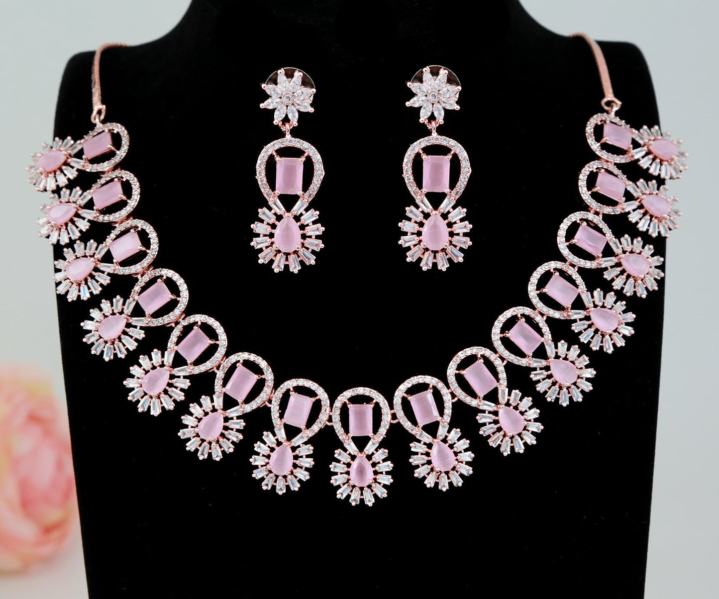 American diamond necklace set | Gold plated cubic zirconia necklace | Emerald green stone gold necklace designs | Indian Wedding Jewelry