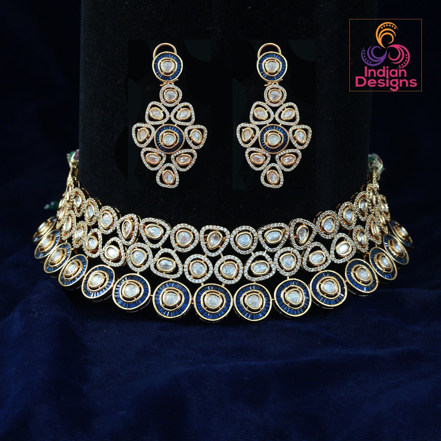 American diamond choker set | Kundan Choker Necklace Earring Set | Indian Jewelry Bridal Wedding Necklace | bollywood style choker necklace