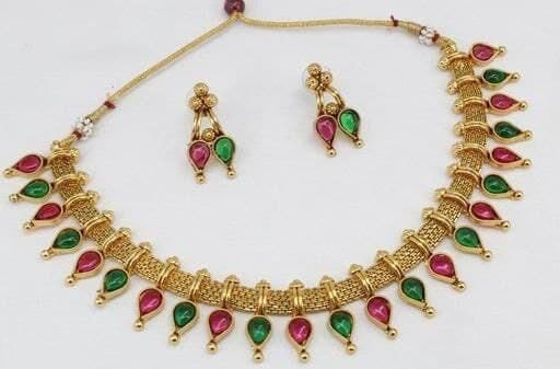 High Quality Matt Finish Kemp Multicolor Polki Stones Designer Necklace Earrings