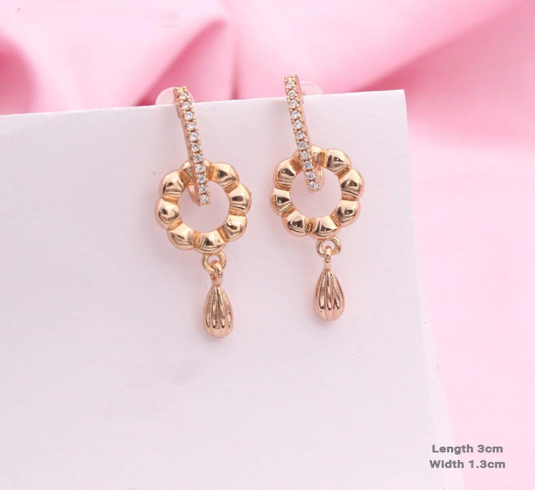 HERShine | Gorgeous Latest Trendy White Zircon Stone Inlaid Rose Gold Hollow Circle Dangle And Drop High Quality Light Weight Earring