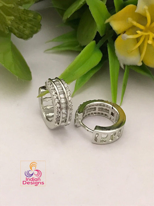 Small Light Weight minimalist Silver Hoop Earrings for women | 14k Mini gold hoop earrings | Stylish Simple diamond crystal Fashion Earrings