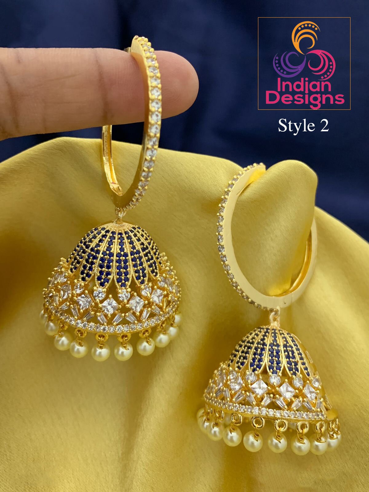 Big Hoop diamond Jhumkas Earrings | Gold hoop earrings with Jhumka | American Diamond Jhumka Jhumki Earrings with Pearl drops