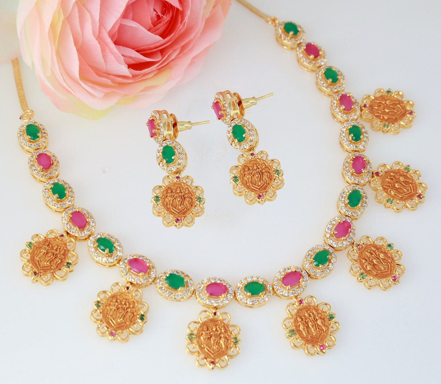 Matte Gold Ram parivar necklace| South Indian Temple jewelry Designs in Gold| Ramparivar coin necklace| Gold plated necklace| Gift for her