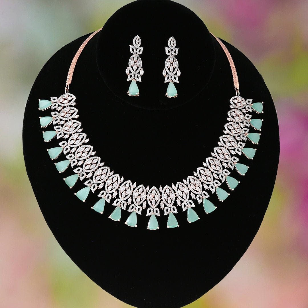 Sparkling American Diamonds White and CZ Bollywood Designer Choker Necklace|Wedding Bridal Fashion Jewelryl Women's Necklace Earrings