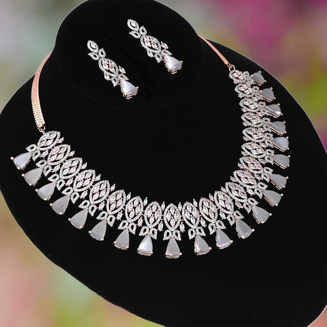 Sparkling American Diamonds White and CZ Bollywood Designer Choker Necklace|Wedding Bridal Fashion Jewelryl Women's Necklace Earrings
