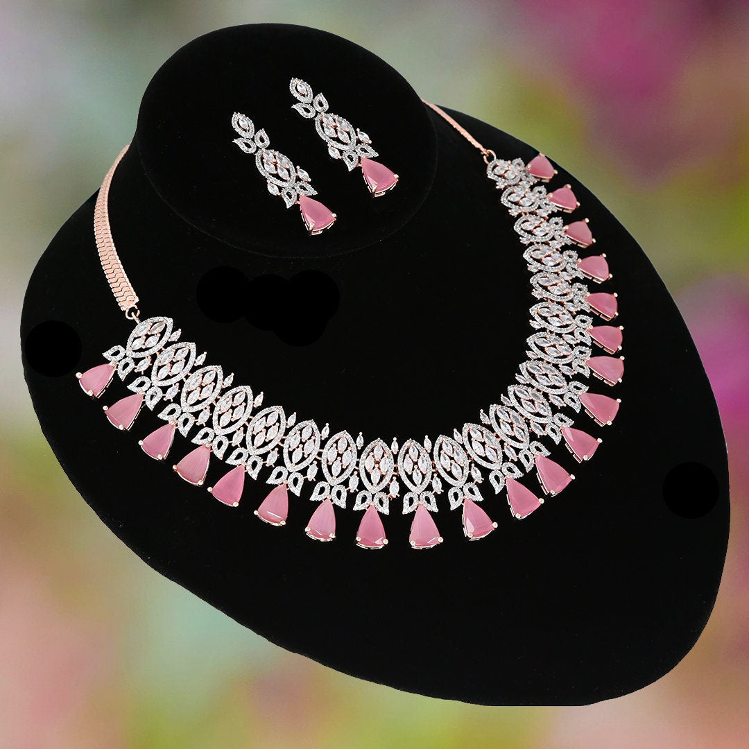 Sparkling American Diamonds White and CZ Bollywood Designer Choker Necklace|Wedding Bridal Fashion Jewelryl Women's Necklace Earrings