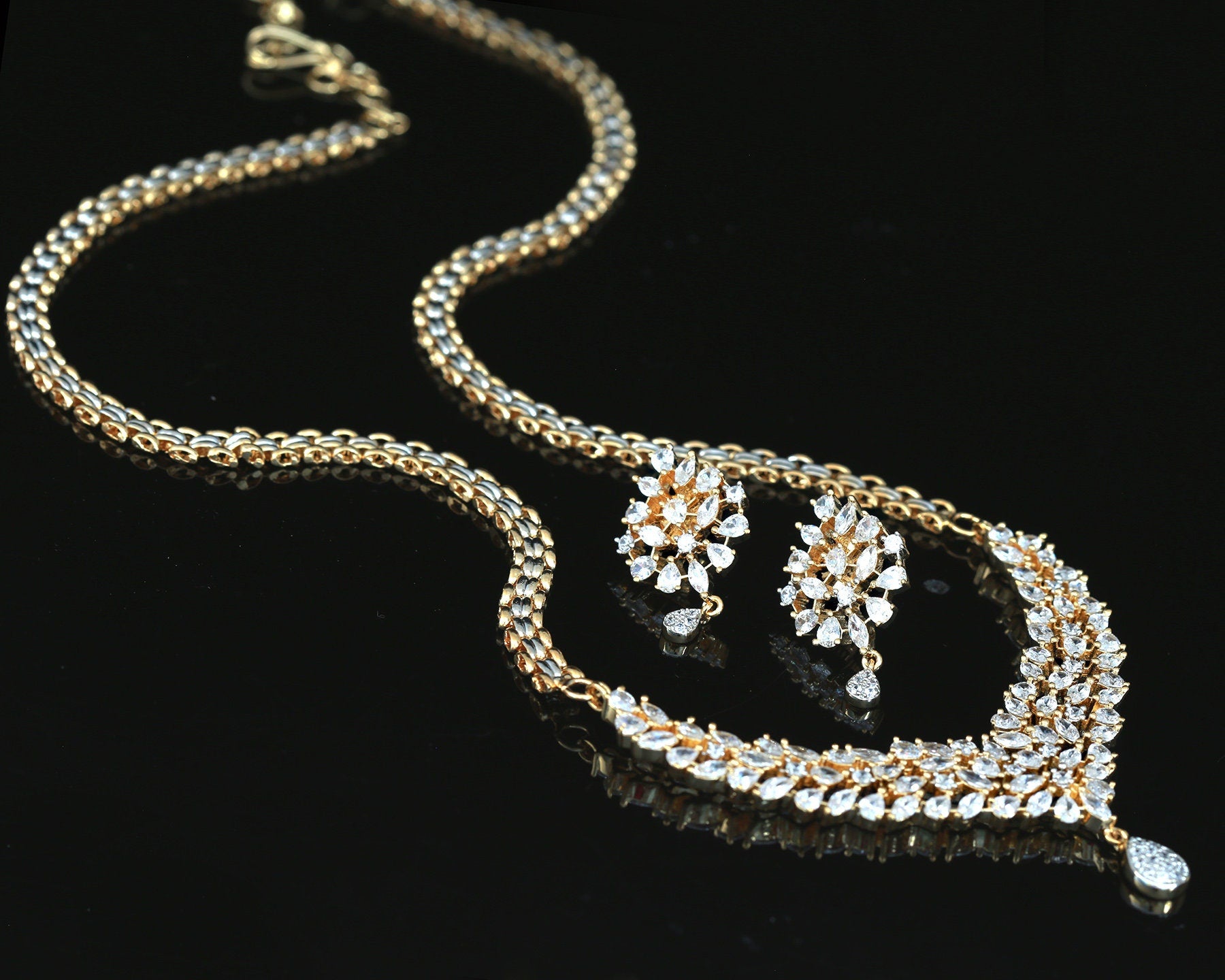 Mangalsutra Necklace Gold designs | American diamond mangalsutra Long Necklace with earrings | Ruby and Cubic Zirconia diamond Mangalsutra