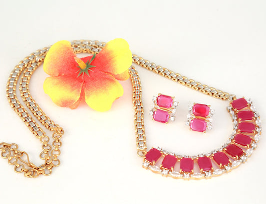 Mangalsutra Necklace Gold designs | American diamond mangalsutra Long Necklace with earrings | Ruby and Cubic Zirconia diamond Mangalsutra