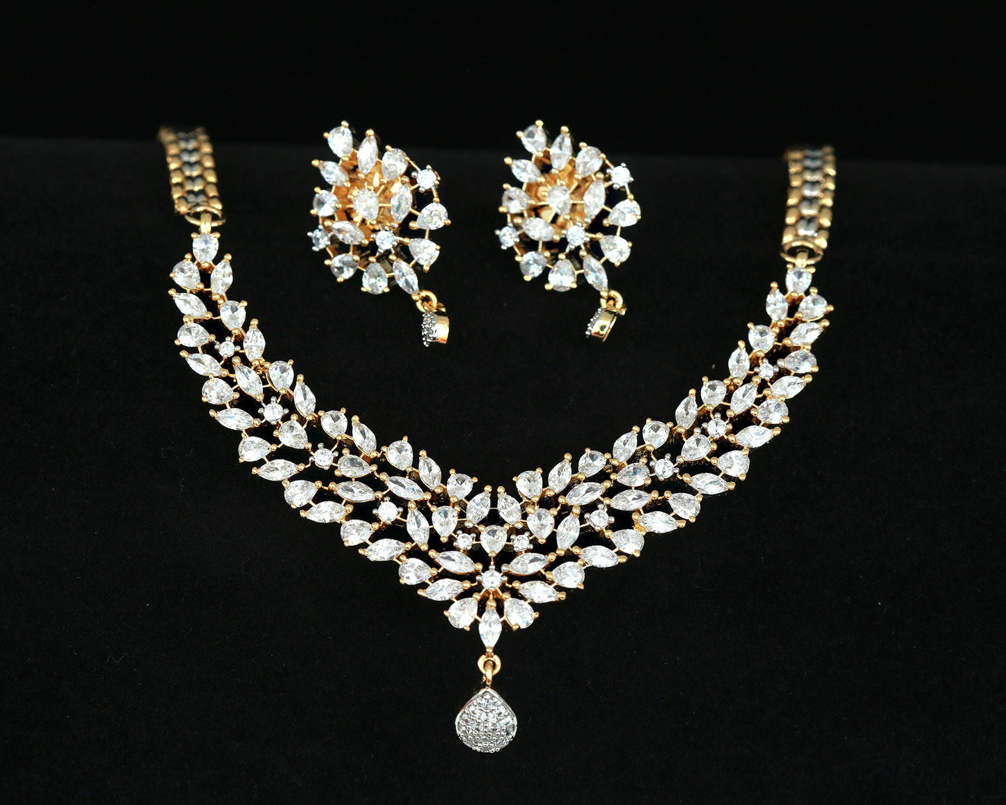 Mangalsutra Necklace Gold designs | American diamond mangalsutra Long Necklace with earrings | Ruby and Cubic Zirconia diamond Mangalsutra