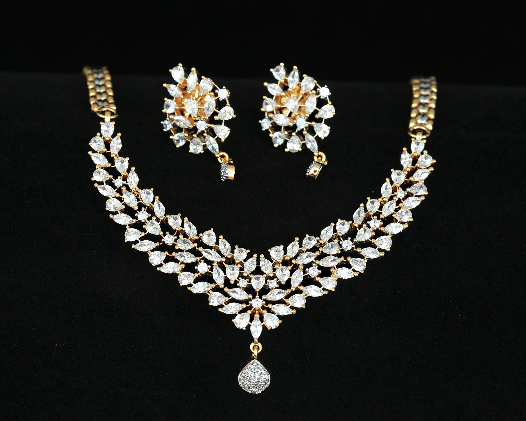 Mangalsutra Necklace Gold designs | American diamond mangalsutra Long Necklace with earrings | Ruby and Cubic Zirconia diamond Mangalsutra