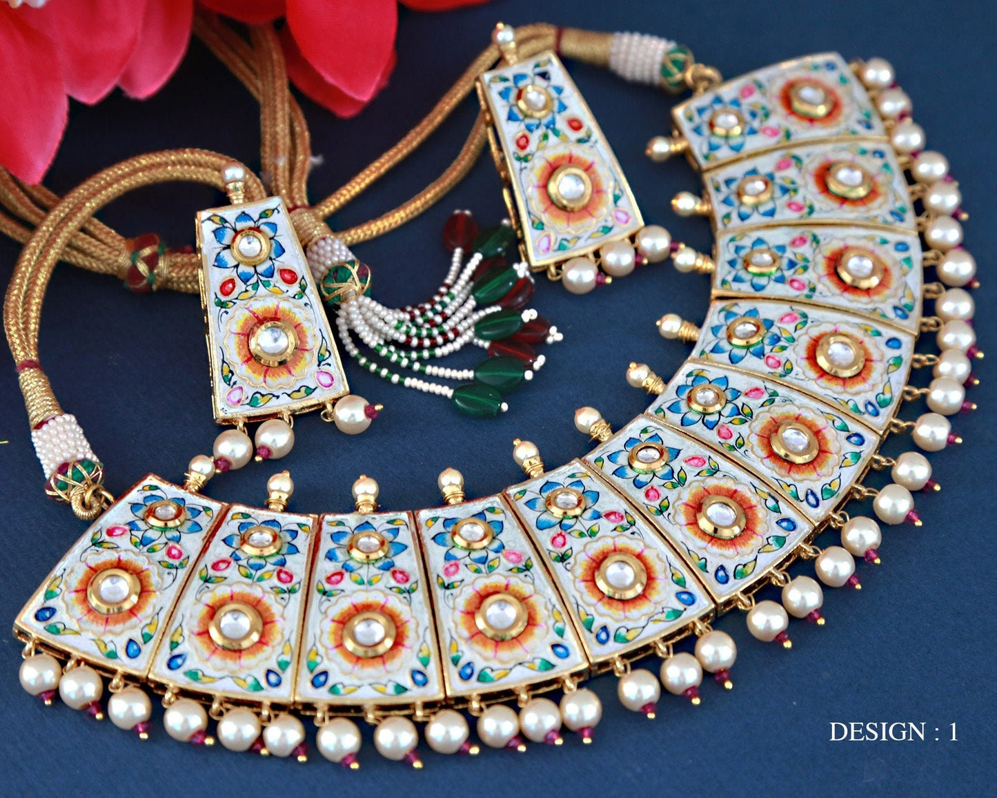 Hand painted meenakari choker designs | Rajasthani meenakari jewelry Collection | kundan pearl necklace online | Indian wedding choker set