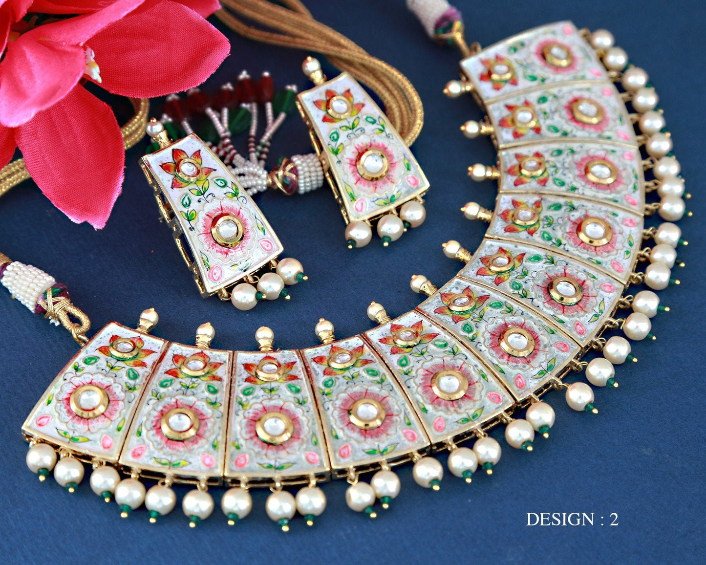 Hand painted meenakari choker designs | Rajasthani meenakari jewelry Collection | kundan pearl necklace online | Indian wedding choker set