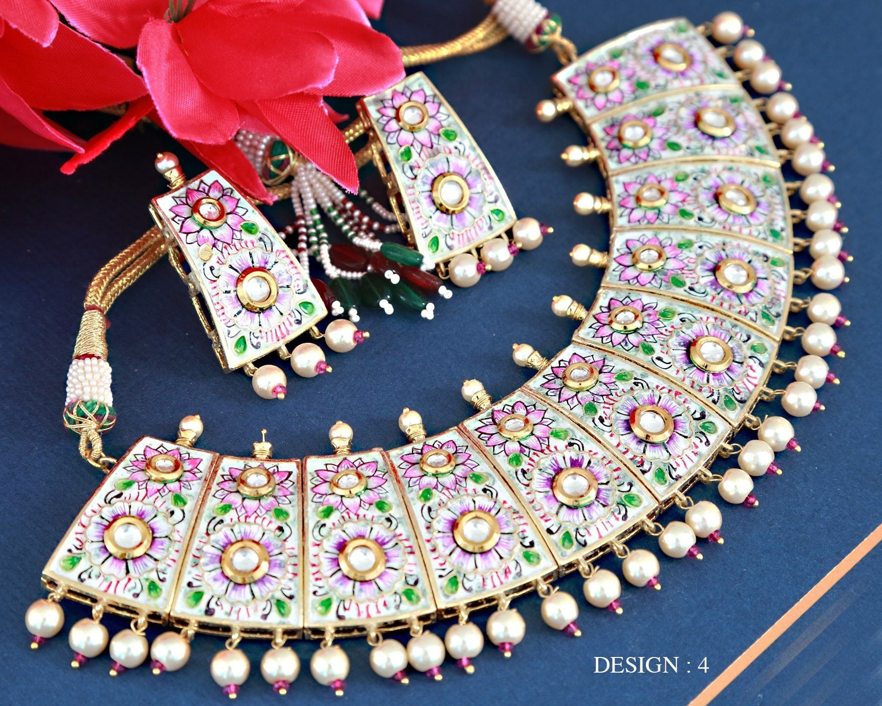 Hand painted meenakari choker designs | Rajasthani meenakari jewelry Collection | kundan pearl necklace online | Indian wedding choker set