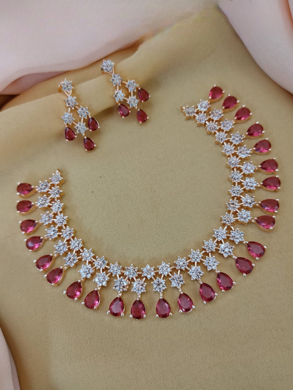Gold Plated American Diamond CZ crystal star necklace Earring set | Sky Blue stone Necklace | Indian jewelry | Gift for Her