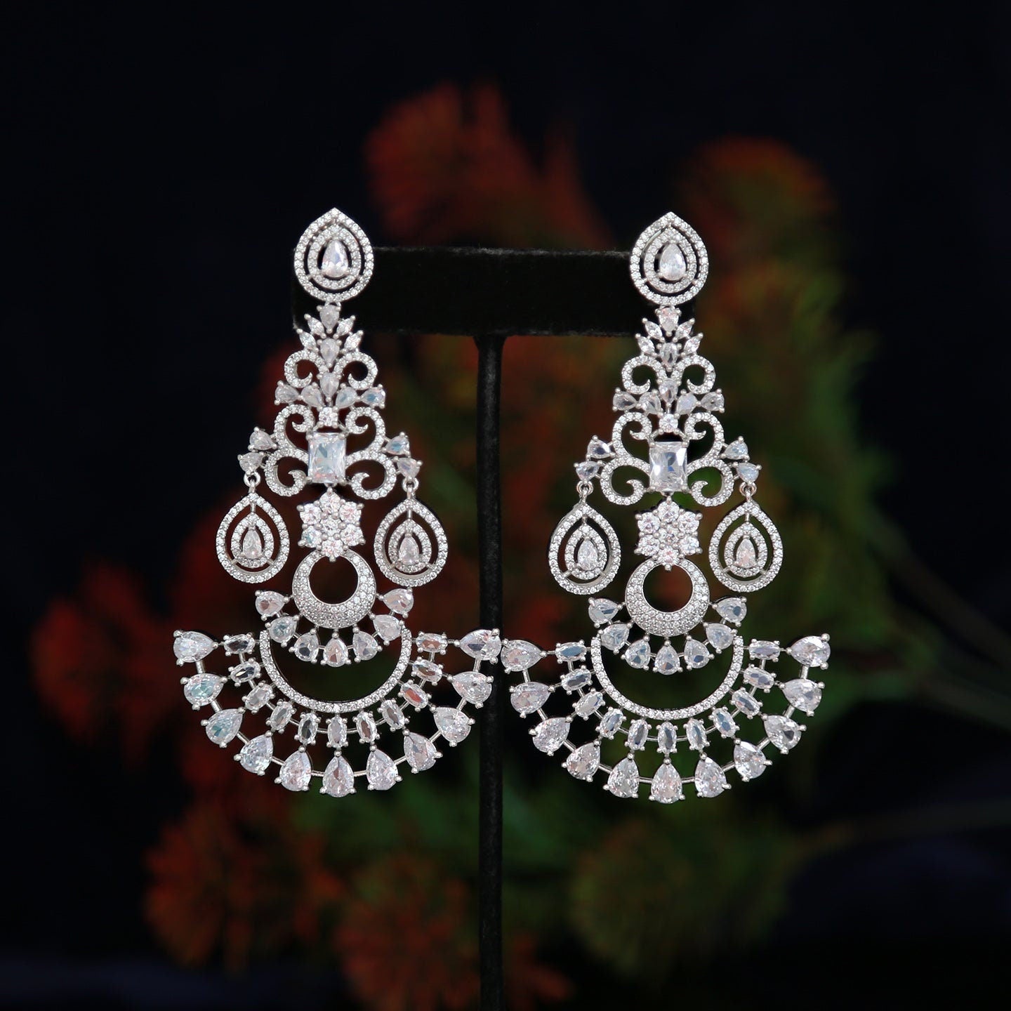Silver American Diamond Chandbali Earrings | Traditional Ethnic Party wear Earrings |High Quality Indian Jewelry Earrings | Gift for Her