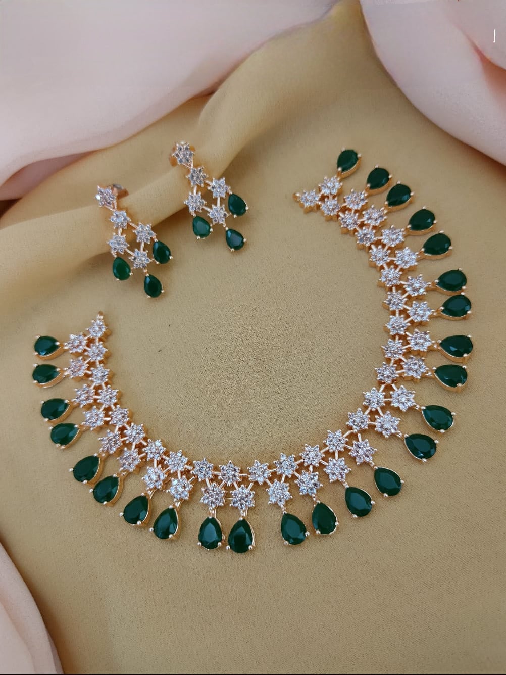 Gold Plated American Diamond CZ crystal star necklace Earring set | Sky Blue stone Necklace | Indian jewelry | Gift for Her
