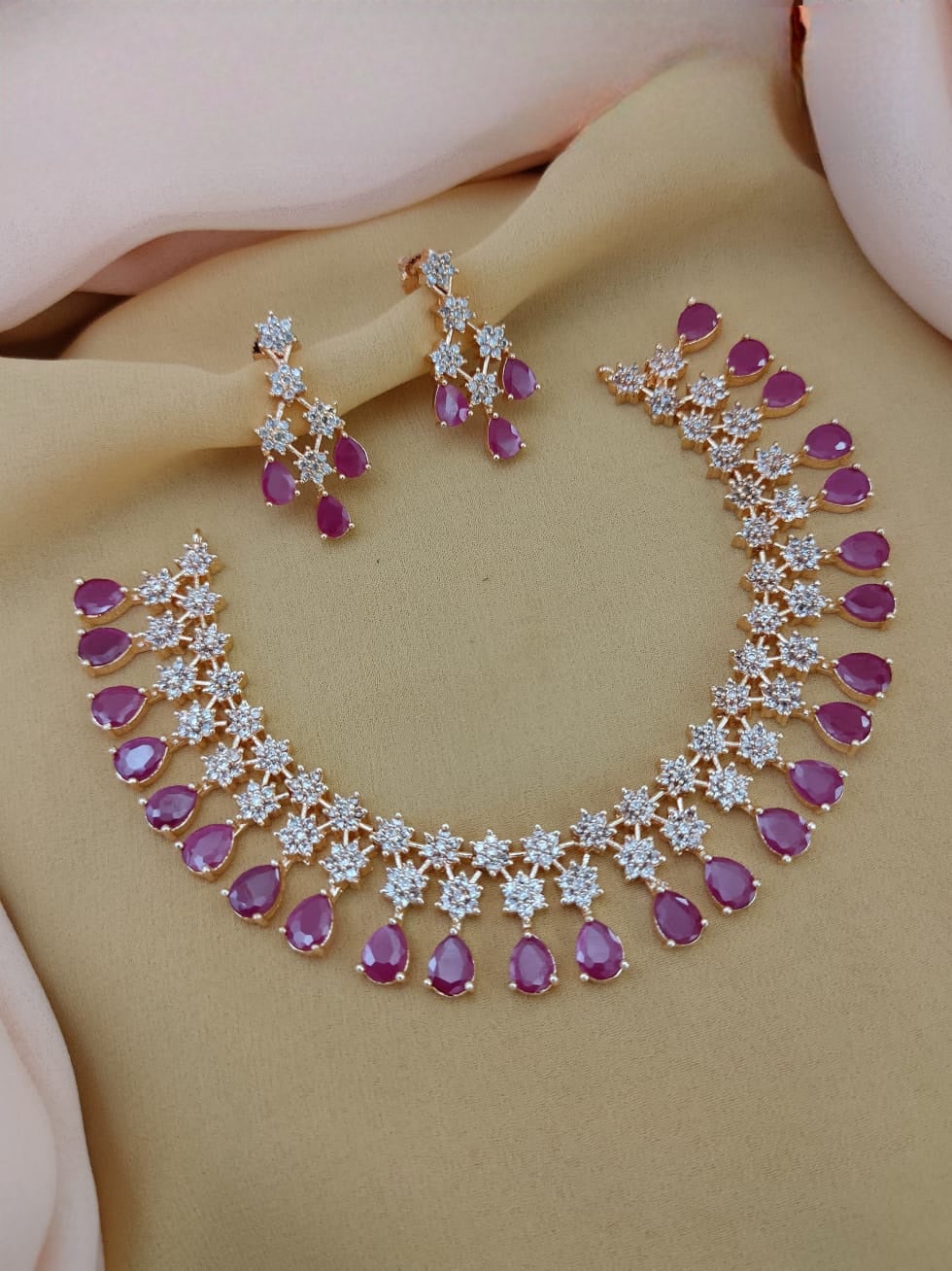 Gold Plated American Diamond CZ crystal star necklace Earring set | Sky Blue stone Necklace | Indian jewelry | Gift for Her