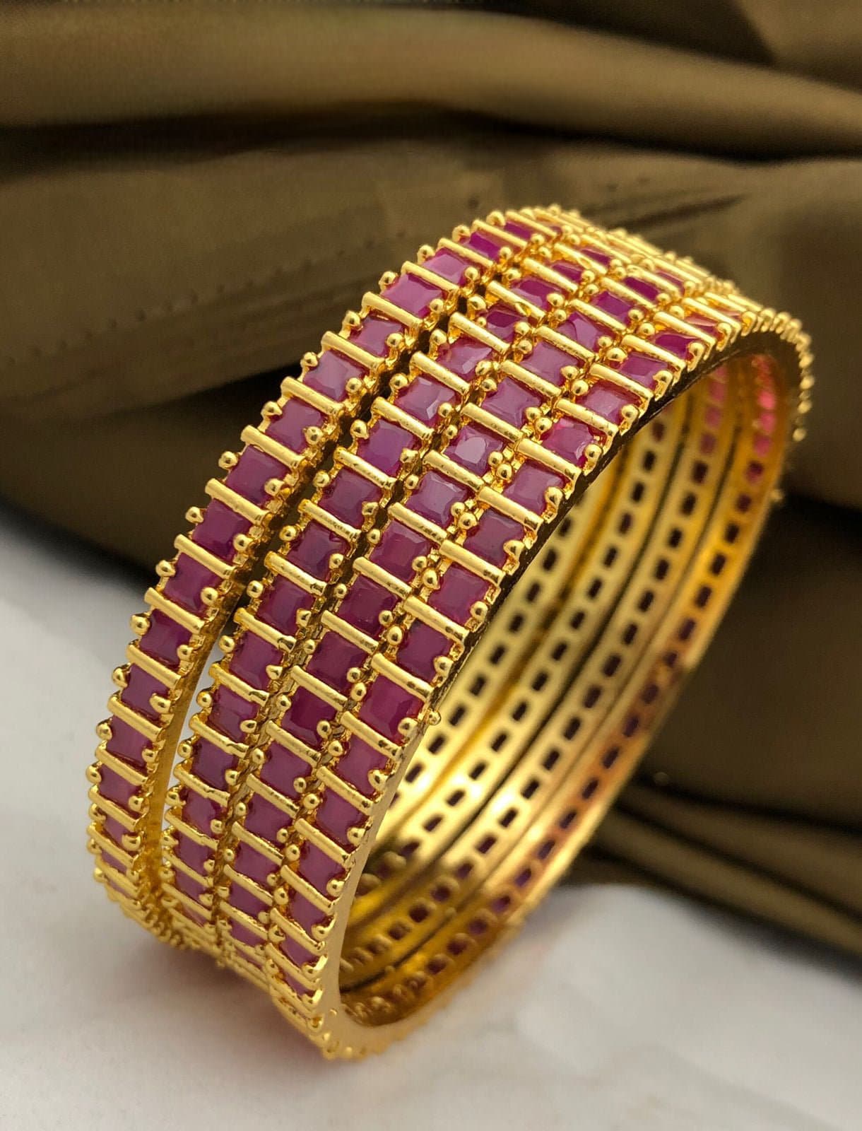 Ruby color American diamond bangles set | Gold Plated Indian Bridal Bangle set of 4 | Ruby CZ AD stone bangles | Daily wear one gram gold ba
