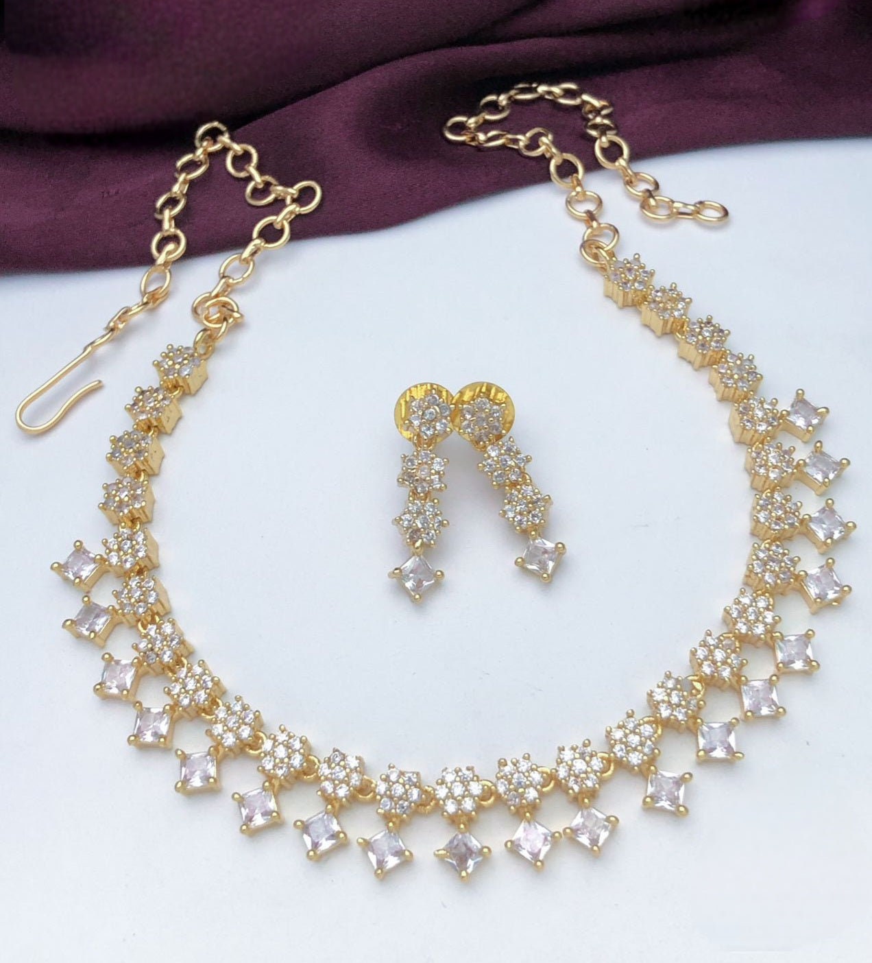 Gold Plated American Diamond Ruby Emerald small choker choker and Earrings | Trending Floral Designs CZ Crystal jewelry set | Gift for her
